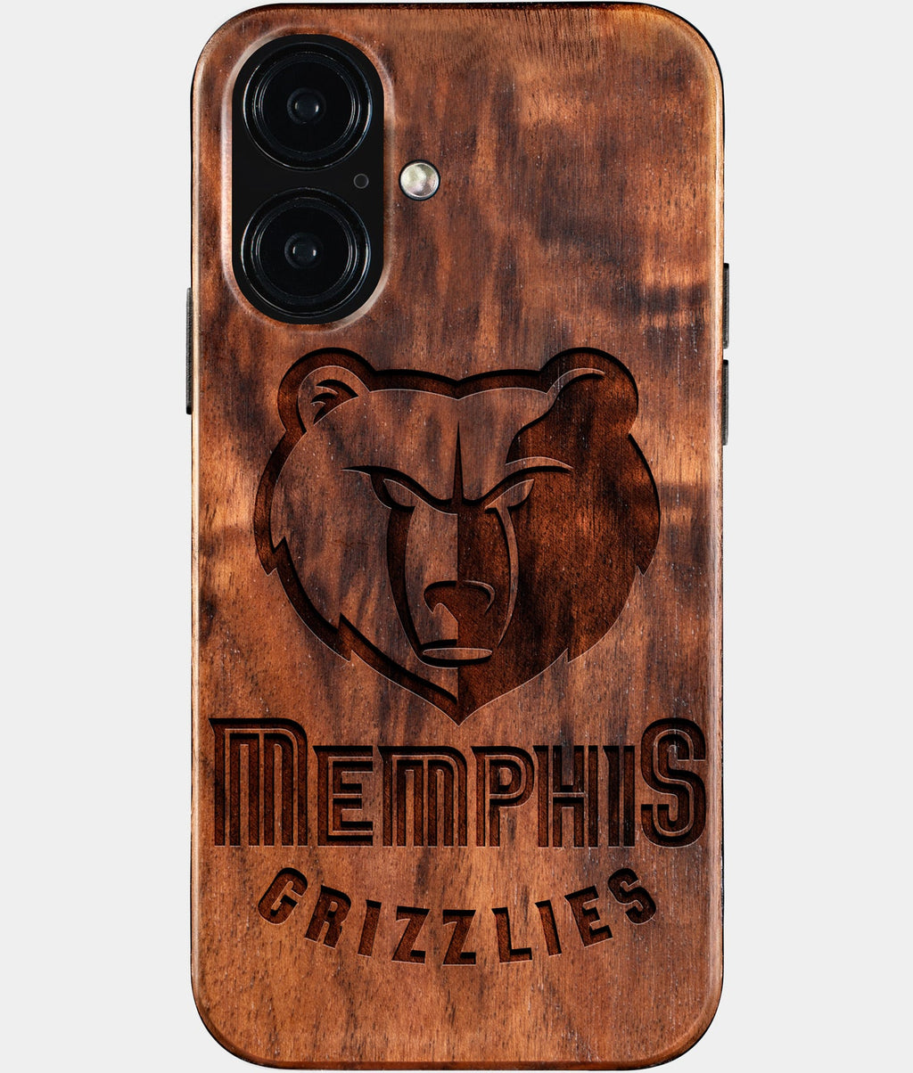 Eco-friendly Memphis Grizzlies iPhone 16 Case - Carved Wood Custom Memphis Grizzlies Gift For Him - Monogrammed Personalized iPhone 16 Cover By Aldergrove & Oak