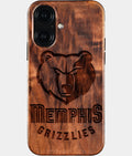 Eco-friendly Memphis Grizzlies iPhone 16 Case - Carved Wood Custom Memphis Grizzlies Gift For Him - Monogrammed Personalized iPhone 16 Cover By Aldergrove & Oak