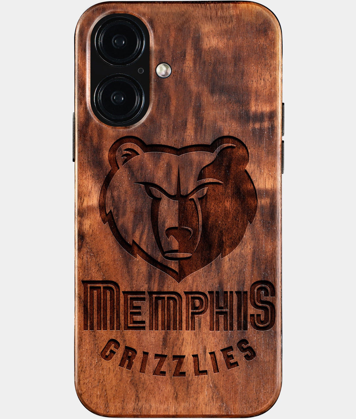 Eco-friendly Memphis Grizzlies iPhone 16 Case - Carved Wood Custom Memphis Grizzlies Gift For Him - Monogrammed Personalized iPhone 16 Cover By Aldergrove & Oak