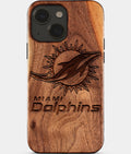Eco-friendly Miami Dolphins iPhone 15 Case - Carved Wood Custom Miami Dolphins Gift For Him - Monogrammed Personalized iPhone 15 Cover By Aldergrove & Oak