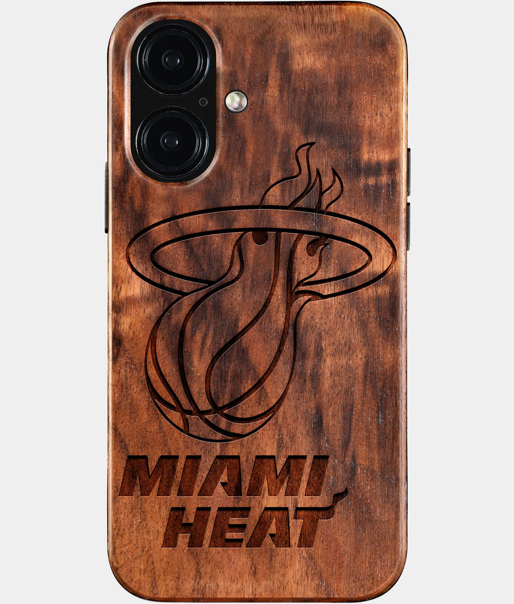 Eco-friendly Miami Heat iPhone 16 Case - Carved Wood Custom Miami Heat Gift For Him - Monogrammed Personalized iPhone 16 Cover By Aldergrove & Oak