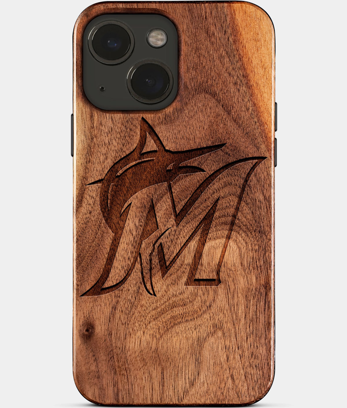 Eco-friendly Miami Marlins iPhone 15 Case - Carved Wood Custom Miami Marlins Gift For Him - Monogrammed Personalized iPhone 15 Cover By Aldergrove & Oak