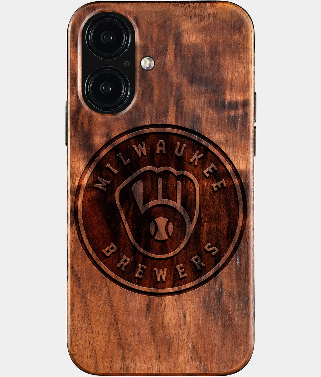 Eco-friendly Milwaukee Brewers iPhone 16 Case - Carved Wood Custom Milwaukee Brewers Gift For Him - Monogrammed Personalized iPhone 16 Cover By Aldergrove & Oak