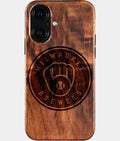 Eco-friendly Milwaukee Brewers iPhone 16 Case - Carved Wood Custom Milwaukee Brewers Gift For Him - Monogrammed Personalized iPhone 16 Cover By Aldergrove & Oak