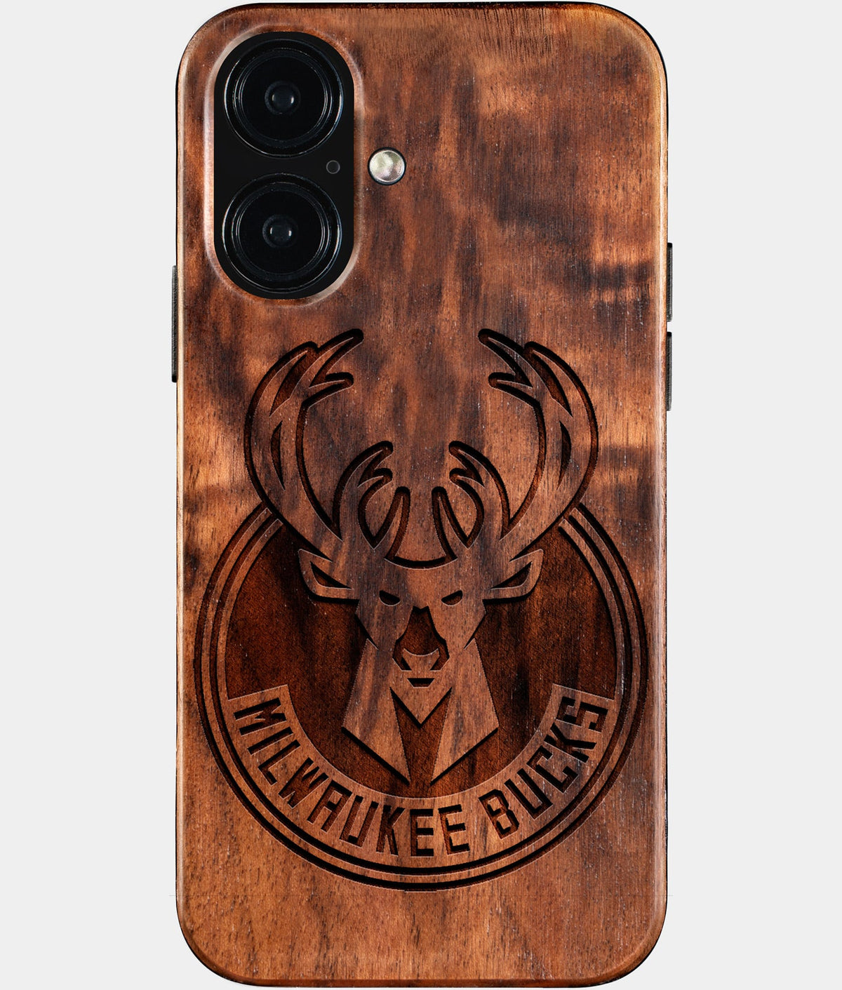 Eco-friendly Milwaukee Bucks iPhone 16 Case - Carved Wood Custom Milwaukee Bucks Gift For Him - Monogrammed Personalized iPhone 16 Cover By Aldergrove & Oak