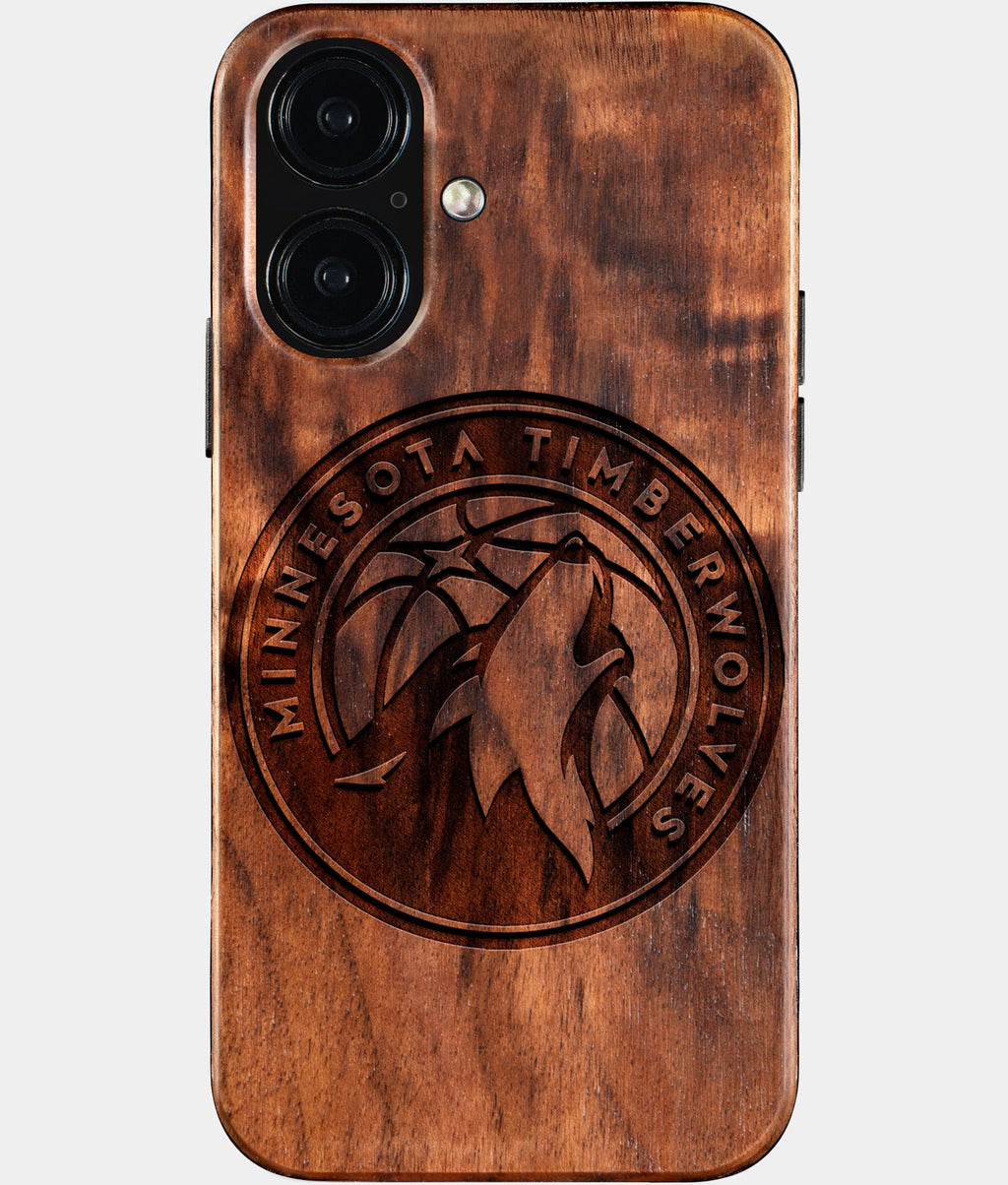 Eco-friendly Minnesota Timberwolves iPhone 16 Case - Carved Wood Custom Minnesota Timberwolves Gift For Him - Monogrammed Personalized iPhone 16 Cover By Aldergrove & Oak