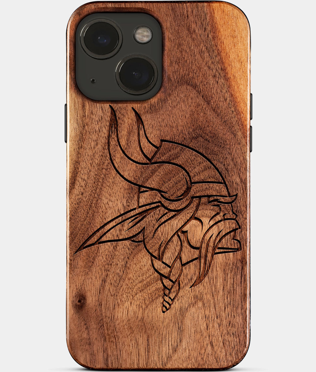Eco-friendly Minnesota Vikings iPhone 15 Case - Carved Wood Custom Minnesota Vikings Gift For Him - Monogrammed Personalized iPhone 15 Cover By Aldergrove & Oak