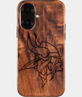 Eco-friendly Minnesota Vikings iPhone 16 Case - Carved Wood Custom Minnesota Vikings Gift For Him - Monogrammed Personalized iPhone 16 Cover By Aldergrove & Oak