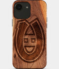 Eco-friendly Montreal Canadiens iPhone 16e Case - Carved Wood Custom Montreal Canadiens Gift For Him - Monogrammed Personalized iPhone 16e Cover By Aldergrove & Oak