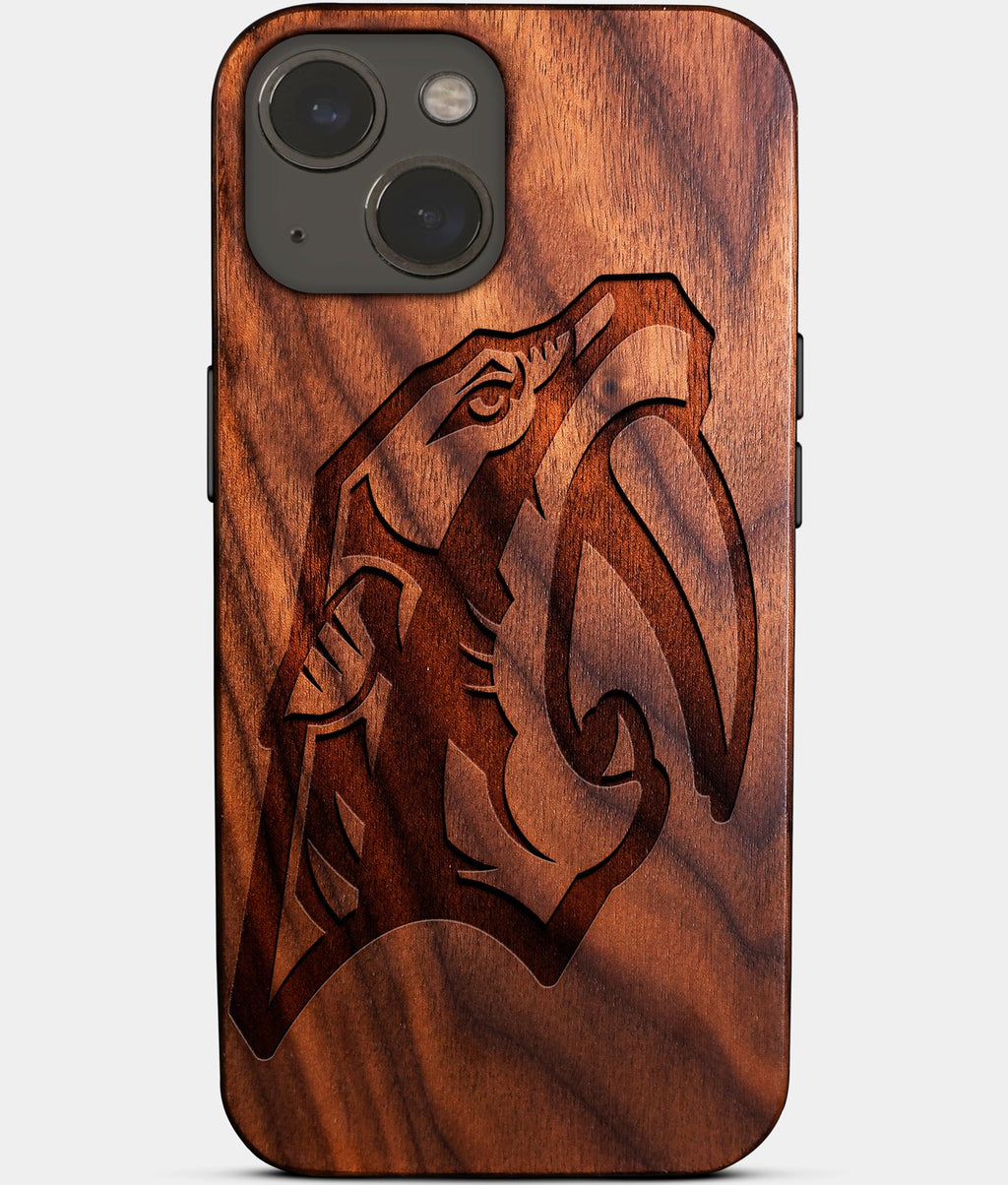 Eco-friendly Nashville Predators iPhone 14 Case - Carved Wood Custom Nashville Predators Gift For Him - Monogrammed Personalized iPhone 14 Cover By Aldergrove & Oak