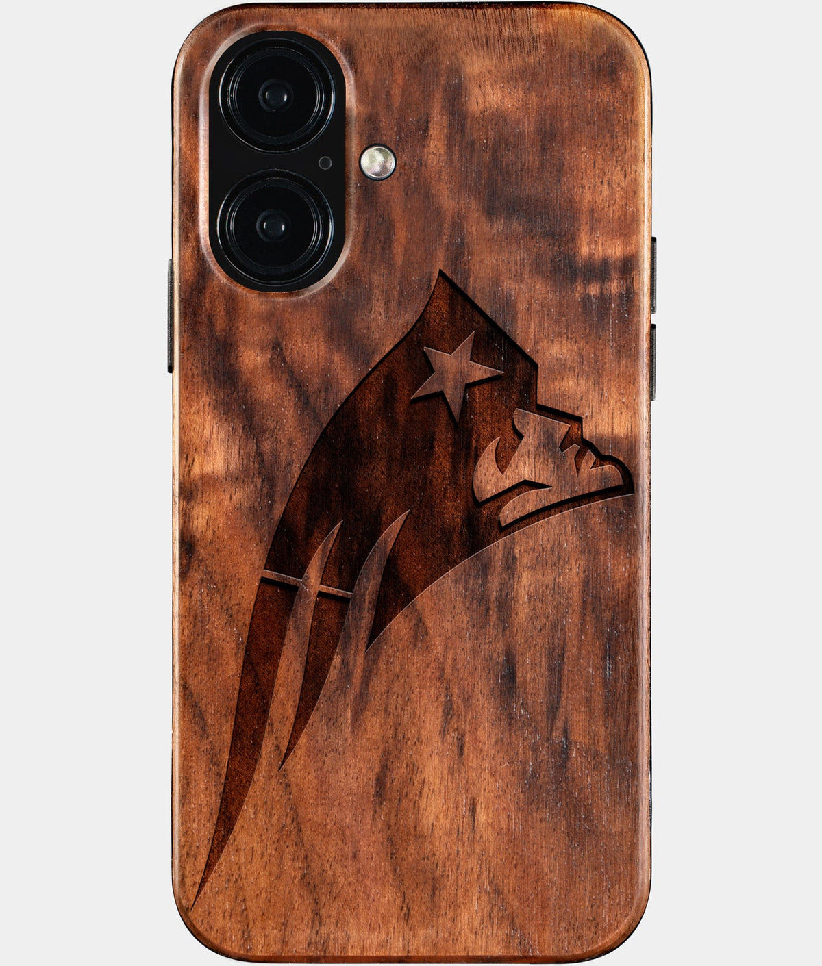 Eco-friendly New England Patriots iPhone 16 Case - Carved Wood Custom New England Patriots Gift For Him - Monogrammed Personalized iPhone 16 Cover By Aldergrove & Oak