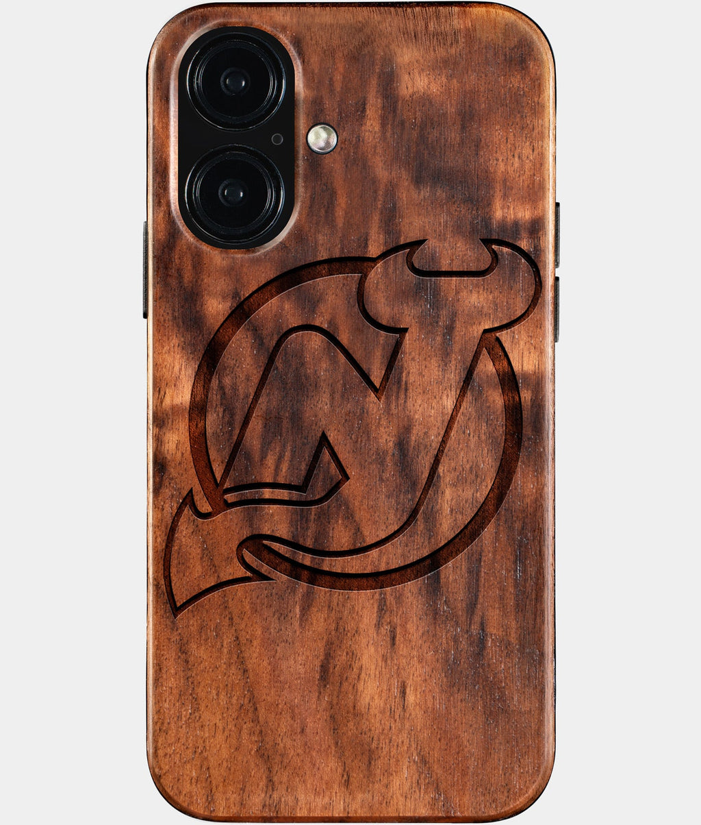 Eco-friendly New Jersey Devils iPhone 16 Case - Carved Wood Custom New Jersey Devils Gift For Him - Monogrammed Personalized iPhone 16 Cover By Aldergrove & Oak