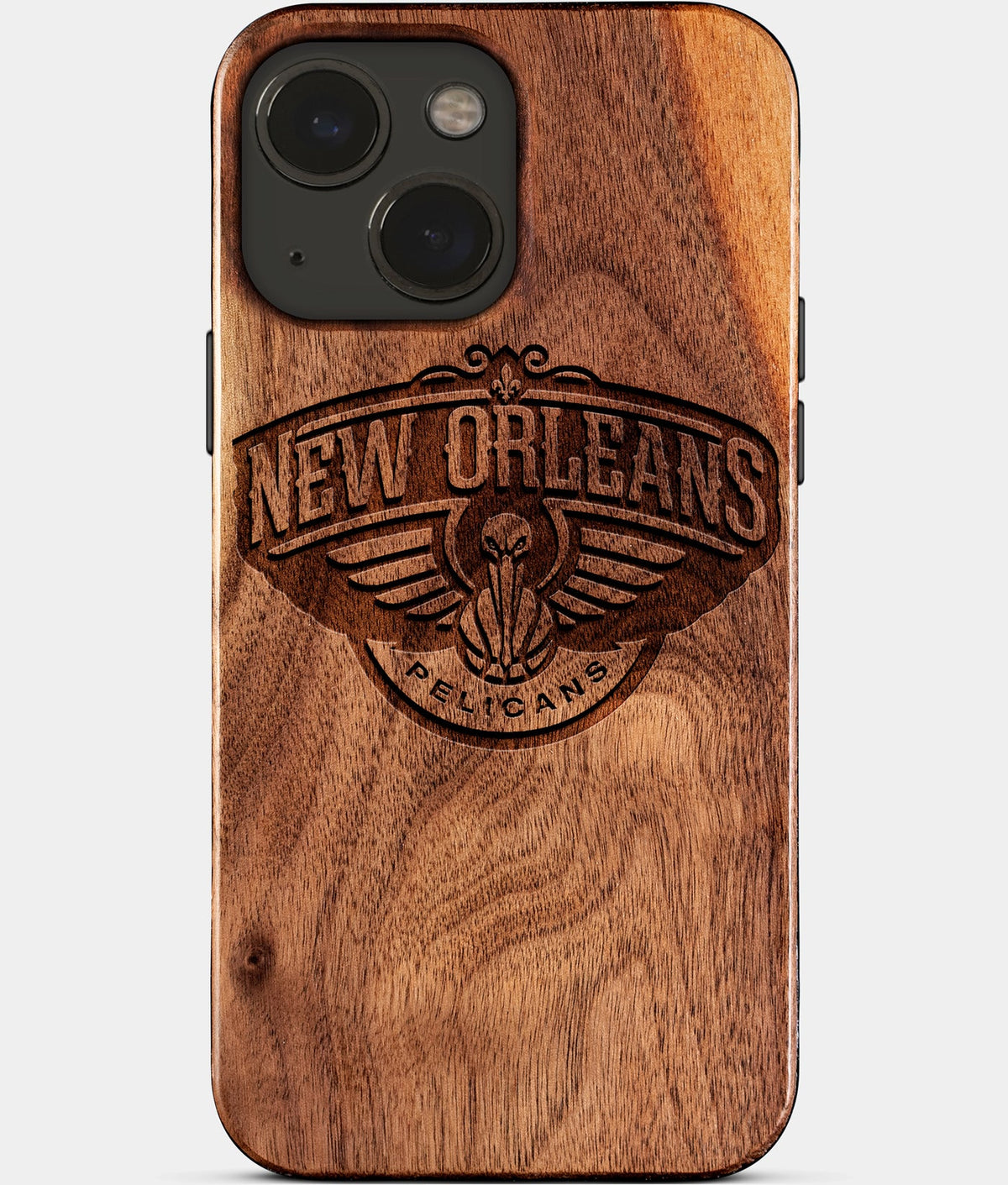 Eco-friendly New Orleans Pelicans iPhone 15 Case - Carved Wood Custom New Orleans Pelicans Gift For Him - Monogrammed Personalized iPhone 15 Cover By Aldergrove & Oak