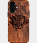 Eco-friendly New Orleans Pelicans iPhone 16 Case - Carved Wood Custom New Orleans Pelicans Gift For Him - Monogrammed Personalized iPhone 16 Cover By Aldergrove & Oak