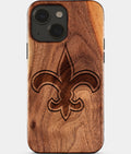 Eco-friendly New Orleans Saints iPhone 15 Case - Carved Wood Custom New Orleans Saints Gift For Him - Monogrammed Personalized iPhone 15 Cover By Aldergrove & Oak