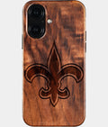 Eco-friendly New Orleans Saints iPhone 16 Case - Carved Wood Custom New Orleans Saints Gift For Him - Monogrammed Personalized iPhone 16 Cover By Aldergrove & Oak