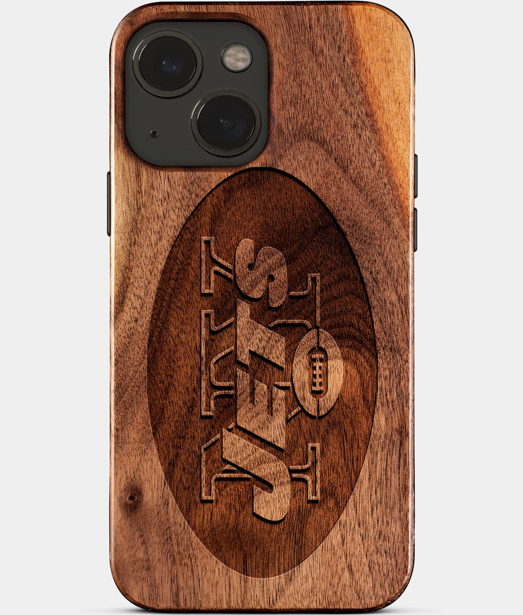 Eco-friendly New York Jets iPhone 15 Case - Carved Wood Custom New York Jets Gift For Him - Monogrammed Personalized iPhone 15 Cover By Aldergrove & Oak