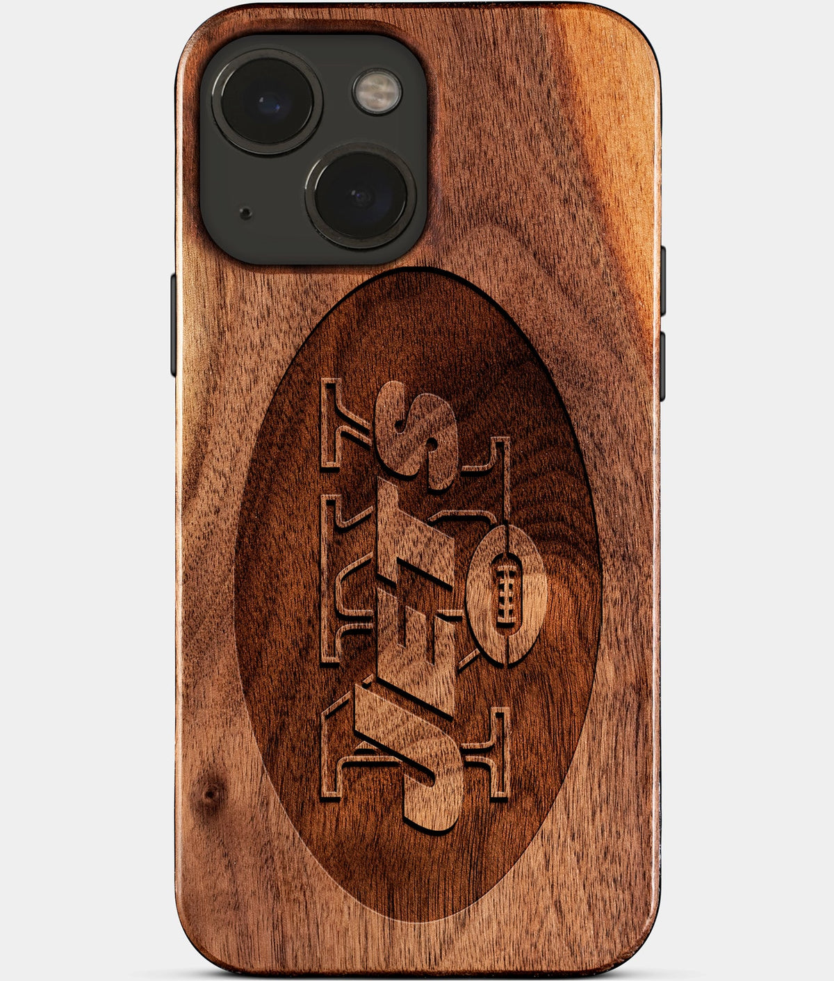 Eco-friendly New York Jets iPhone 15 Case - Carved Wood Custom New York Jets Gift For Him - Monogrammed Personalized iPhone 15 Cover By Aldergrove & Oak