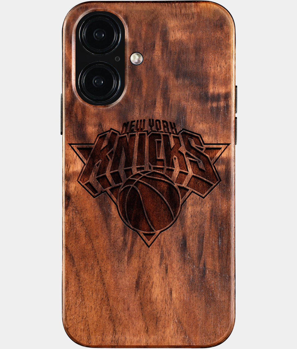 Eco-friendly New York Knicks iPhone 16 Case - Carved Wood Custom New York Knicks Gift For Him - Monogrammed Personalized iPhone 16 Cover By Aldergrove & Oak