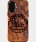Eco-friendly New York Mets iPhone 16 Case - Carved Wood Custom New York Mets Gift For Him - Monogrammed Personalized iPhone 16 Cover By Aldergrove & Oak