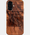 Eco-friendly New York Rangers iPhone 16 Case - Carved Wood Custom New York Rangers Gift For Him - Monogrammed Personalized iPhone 16 Cover By Aldergrove & Oak