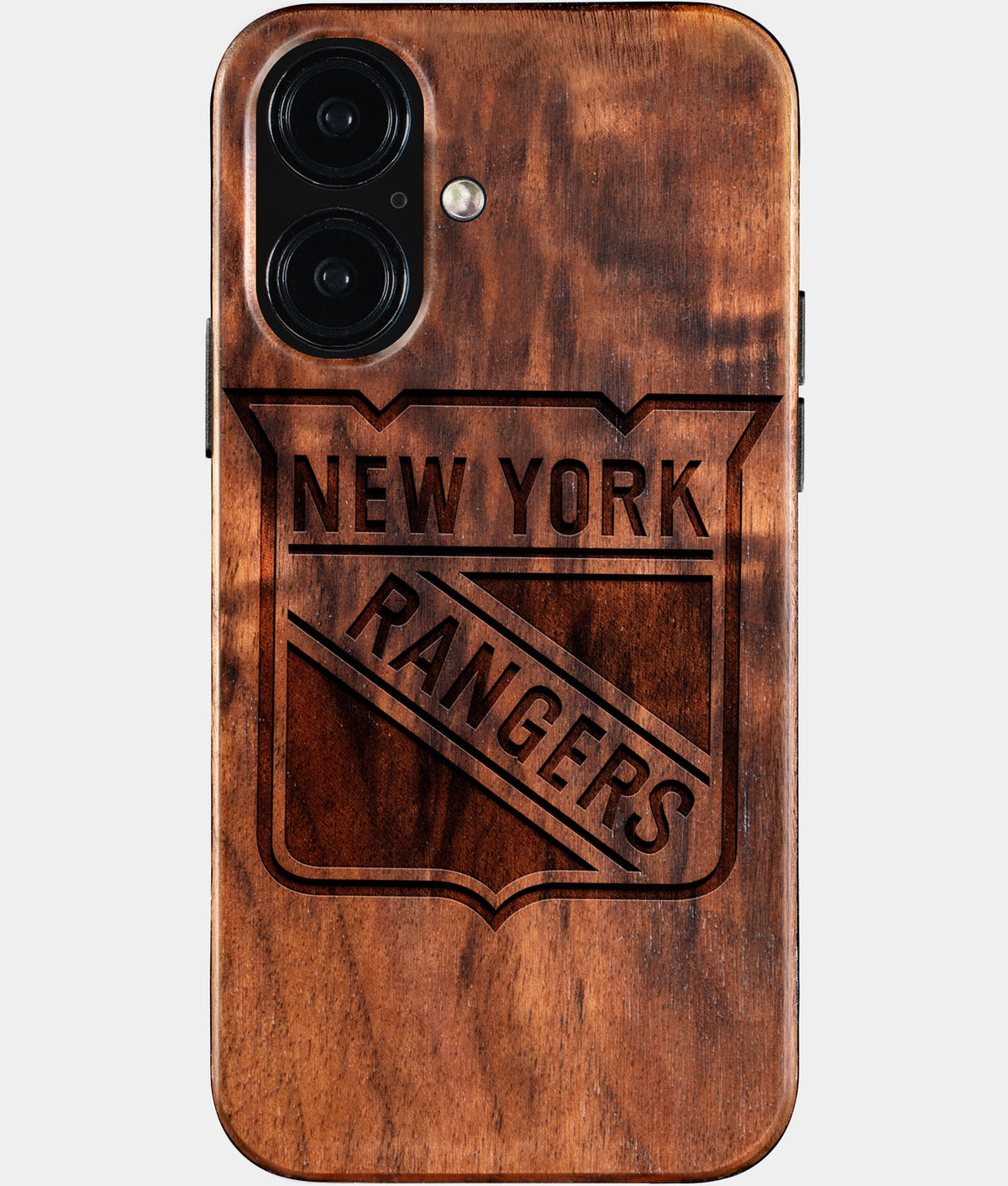 Eco-friendly New York Rangers iPhone 16 Case - Carved Wood Custom New York Rangers Gift For Him - Monogrammed Personalized iPhone 16 Cover By Aldergrove & Oak
