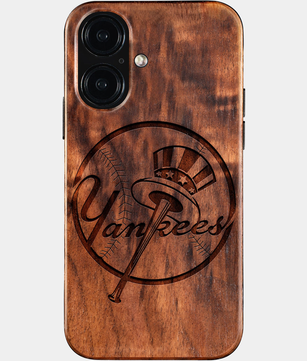 Eco-friendly New York Yankees iPhone 16 Case - Carved Wood Custom New York Yankees Gift For Him - Monogrammed Personalized iPhone 16 Cover By Aldergrove & Oak