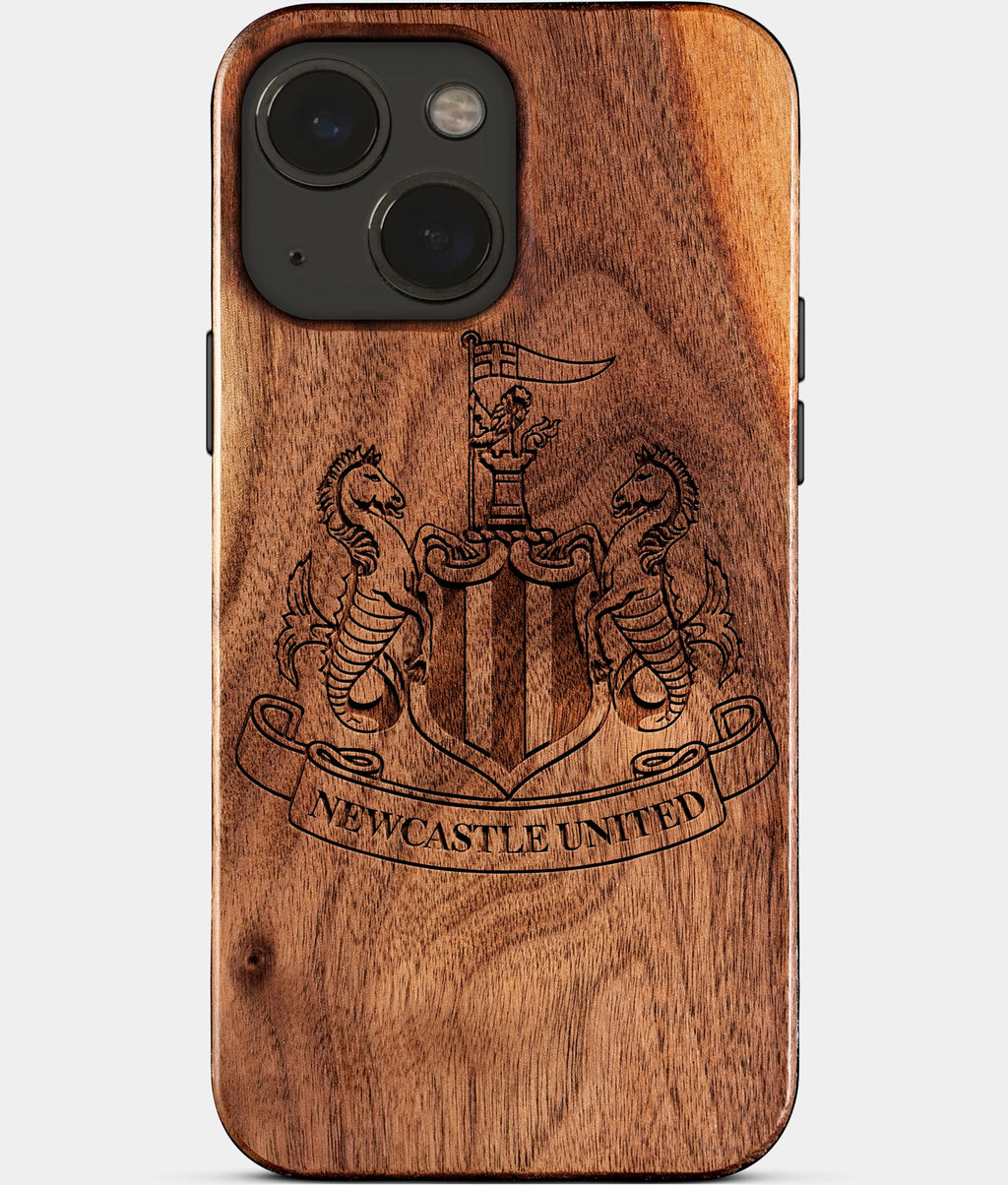 Eco-friendly Newcastle United FC iPhone 15 Case - Carved Wood Custom Newcastle United FC Gift For Him - Monogrammed Personalized iPhone 15 Cover By Aldergrove & Oak