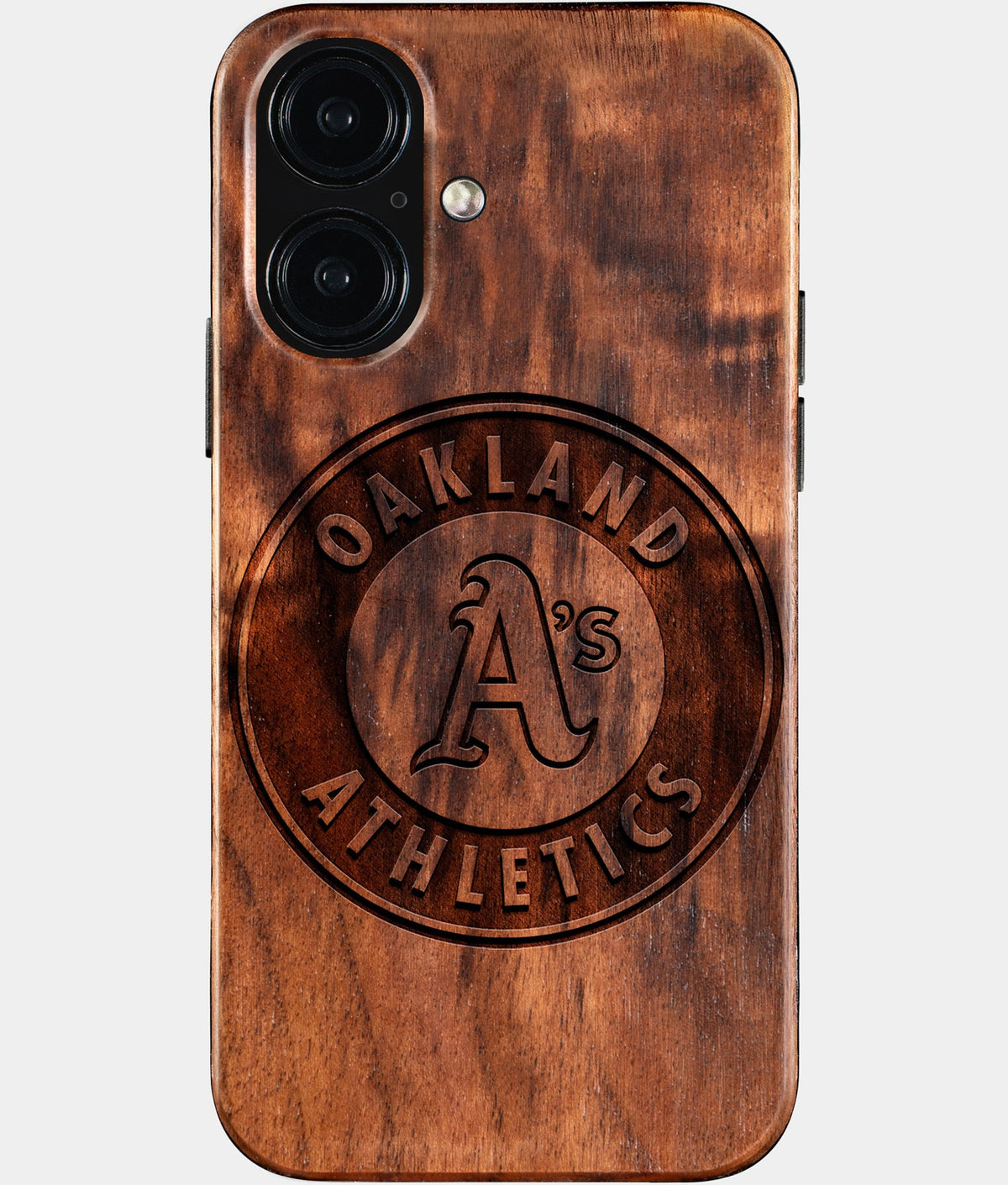 Eco-friendly Oakland Athletics iPhone 16 Case - Carved Wood Custom Oakland Athletics Gift For Him - Monogrammed Personalized iPhone 16 Cover By Aldergrove & Oak