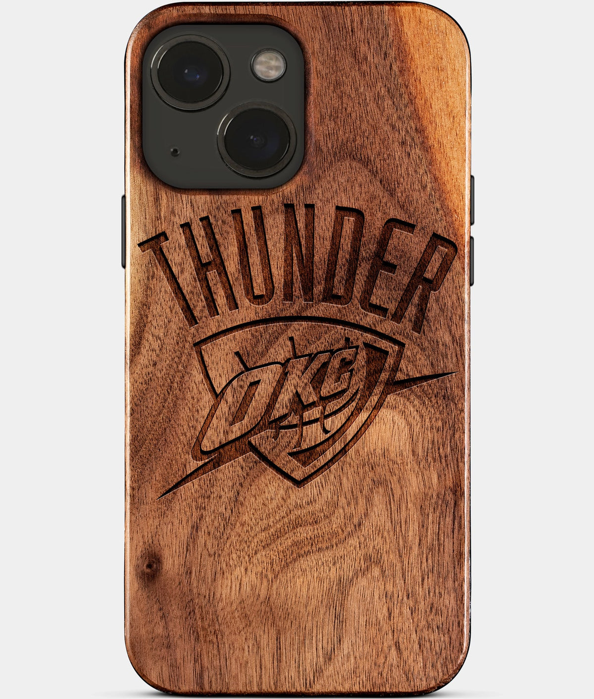 Eco-friendly OKC Thunder iPhone 15 Case - Carved Wood Custom OKC Thunder Gift For Him - Monogrammed Personalized iPhone 15 Cover By Aldergrove & Oak