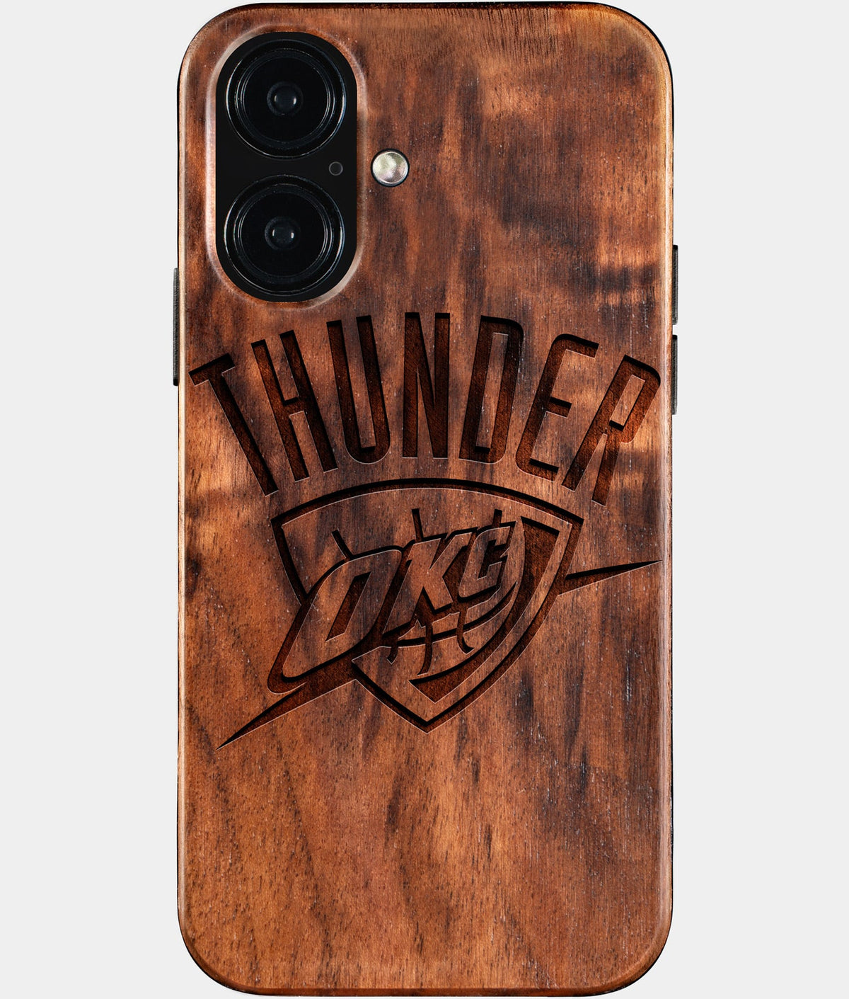 Eco-friendly OKC Thunder iPhone 16 Case - Carved Wood Custom OKC Thunder Gift For Him - Monogrammed Personalized iPhone 16 Cover By Aldergrove & Oak