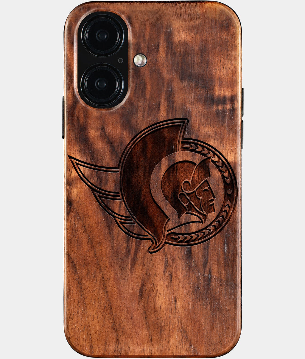 Eco-friendly Ottawa Senators iPhone 16 Case - Carved Wood Custom Ottawa Senators Gift For Him - Monogrammed Personalized iPhone 16 Cover By Aldergrove & Oak