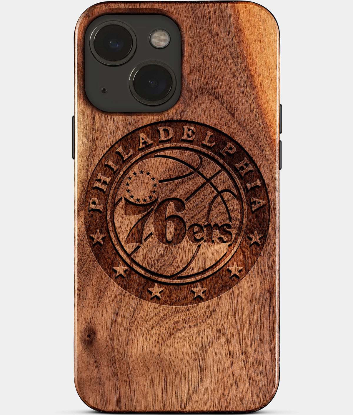 Eco-friendly Philadelphia 76Ers iPhone 15 Case - Carved Wood Custom Philadelphia 76Ers Gift For Him - Monogrammed Personalized iPhone 15 Cover By Aldergrove & Oak