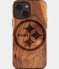 Eco-friendly Pittsburgh Steelers iPhone 15 Case - Carved Wood Custom Pittsburgh Steelers Gift For Him - Monogrammed Personalized iPhone 15 Cover By Aldergrove & Oak