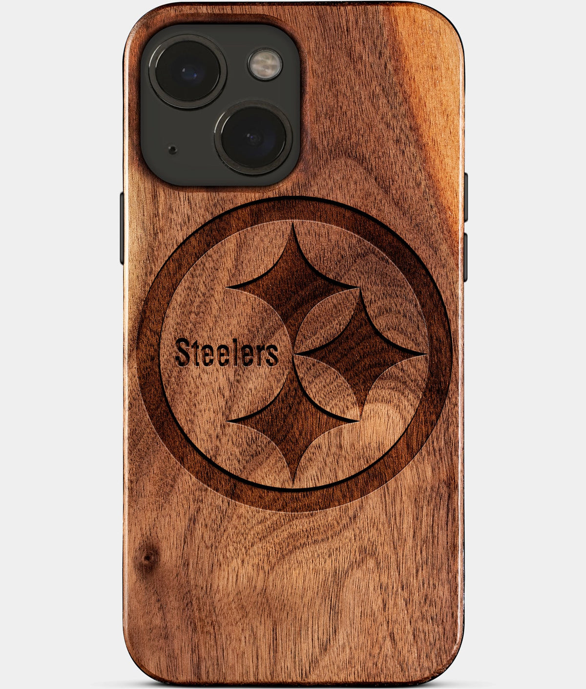 Eco-friendly Pittsburgh Steelers iPhone 15 Case - Carved Wood Custom Pittsburgh Steelers Gift For Him - Monogrammed Personalized iPhone 15 Cover By Aldergrove & Oak