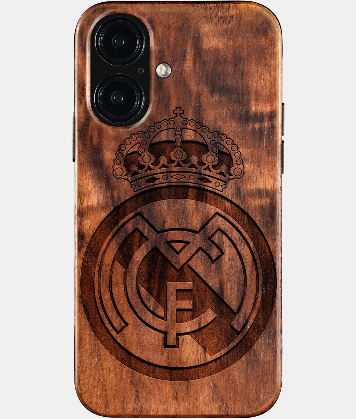 Eco-friendly Real Madrid Cf iPhone 16 Case - Carved Wood Custom Real Madrid Cf Gift For Him - Monogrammed Personalized iPhone 16 Cover By Aldergrove & Oak