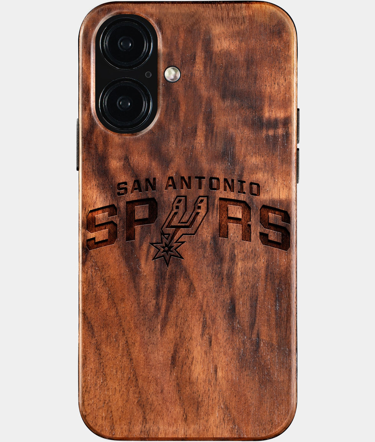 Eco-friendly San Antonio Spurs iPhone 16 Case - Carved Wood Custom San Antonio Spurs Gift For Him - Monogrammed Personalized iPhone 16 Cover By Aldergrove & Oak