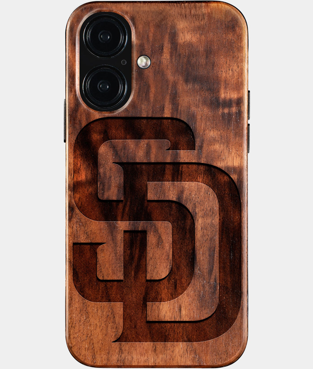 Eco-friendly San Diego Padres iPhone 16 Case - Carved Wood Custom San Diego Padres Gift For Him - Monogrammed Personalized iPhone 16 Cover By Aldergrove & Oak