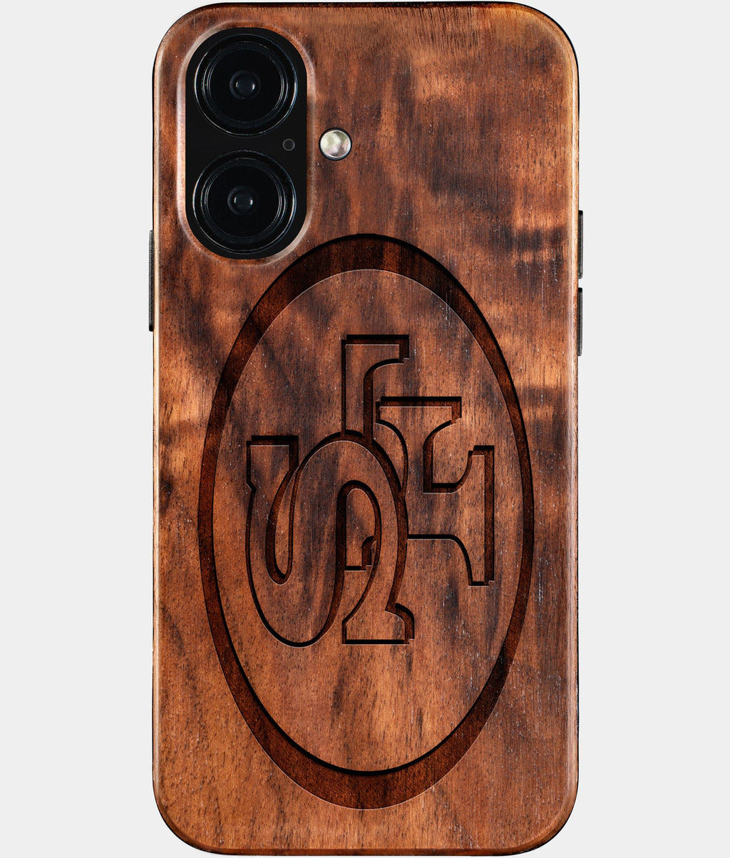 Eco-friendly San Francisco 49Ers iPhone 16 Case - Carved Wood Custom San Francisco 49Ers Gift For Him - Monogrammed Personalized iPhone 16 Cover By Aldergrove & Oak