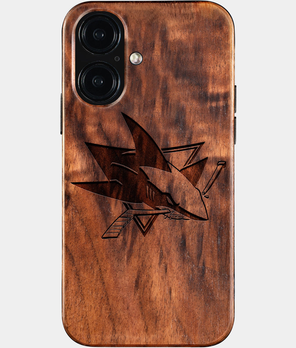 Eco-friendly San Jose Sharks iPhone 16 Case - Carved Wood Custom San Jose Sharks Gift For Him - Monogrammed Personalized iPhone 16 Cover By Aldergrove & Oak