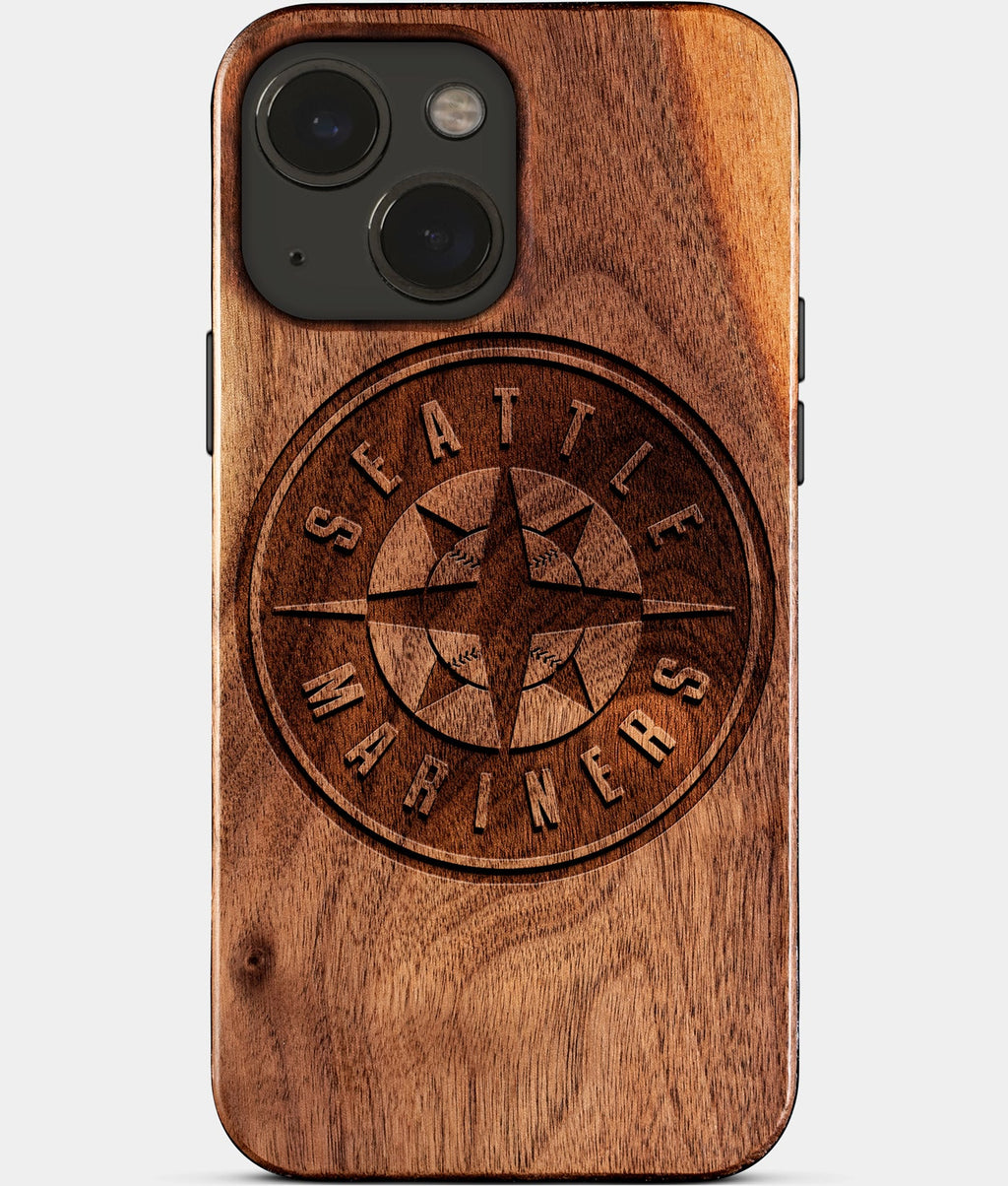 Eco-friendly Seattle Mariners iPhone 15 Case - Carved Wood Custom Seattle Mariners Gift For Him - Monogrammed Personalized iPhone 15 Cover By Aldergrove & Oak