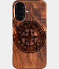 Eco-friendly Seattle Mariners iPhone 16 Case - Carved Wood Custom Seattle Mariners Gift For Him - Monogrammed Personalized iPhone 16 Cover By Aldergrove & Oak
