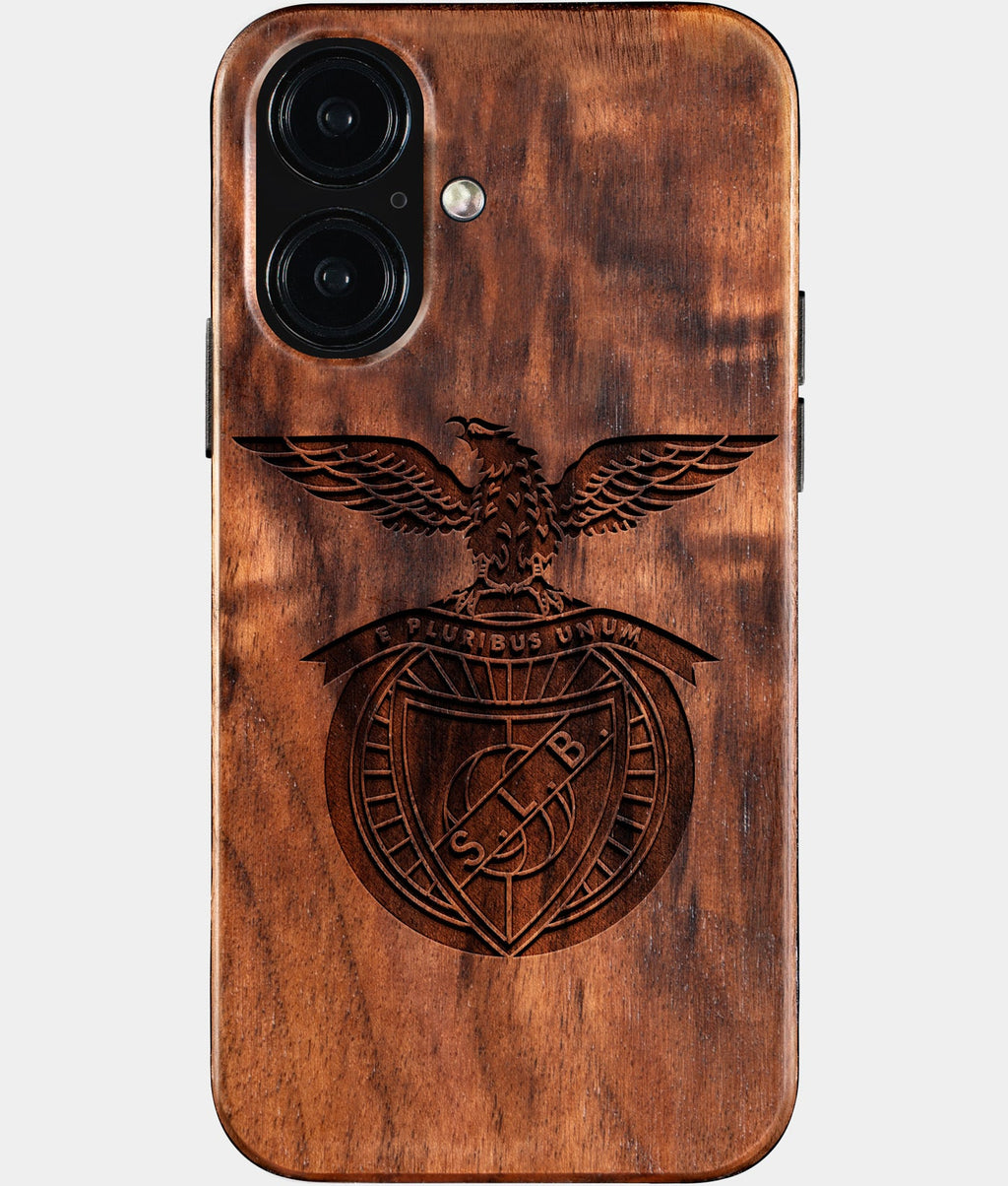 Eco-friendly Sl Benfica iPhone 16 Case - Carved Wood Custom Sl Benfica Gift For Him - Monogrammed Personalized iPhone 16 Cover By Aldergrove & Oak