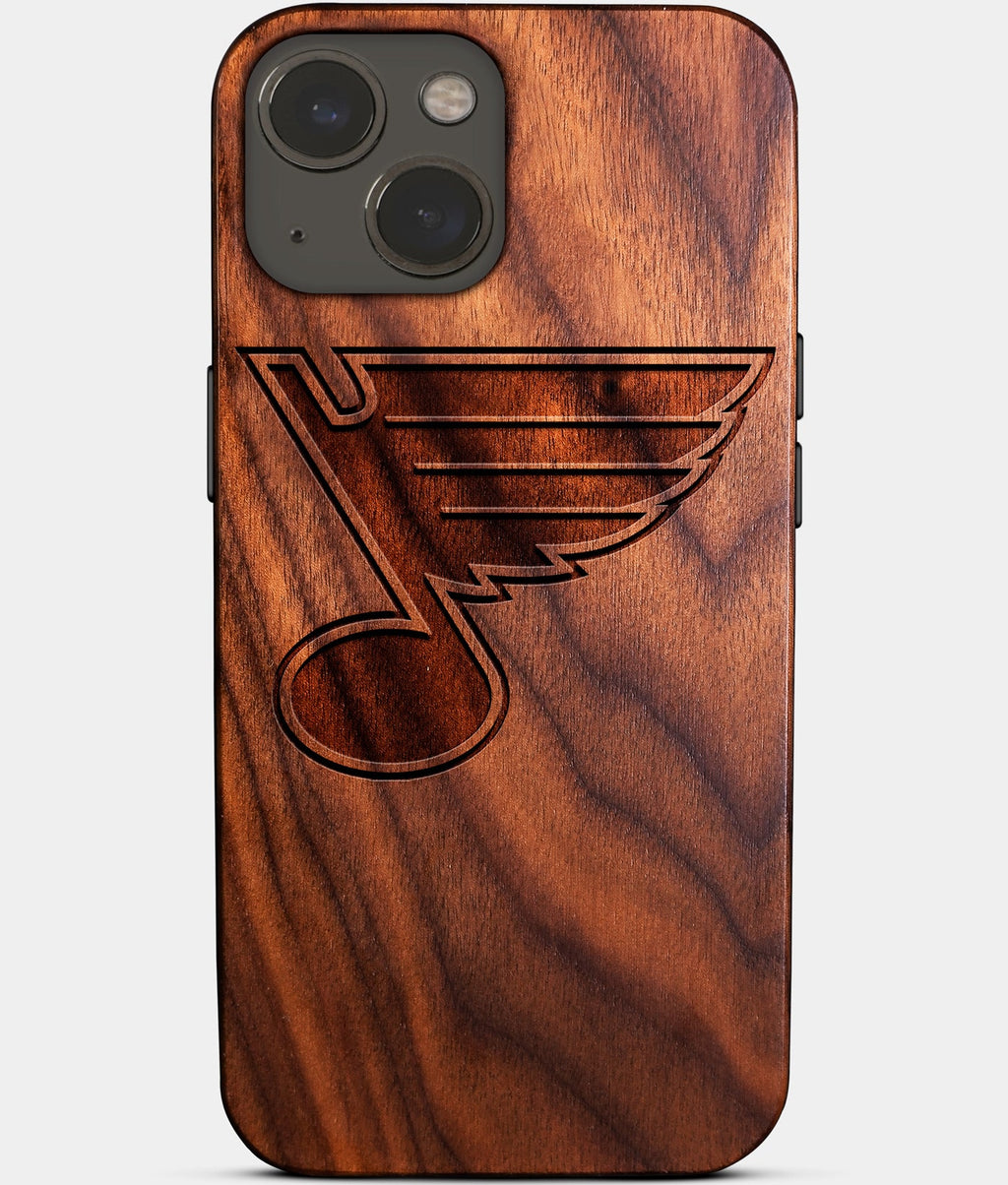 Eco-friendly St Louis Blues iPhone 14 Case - Carved Wood Custom St Louis Blues Gift For Him - Monogrammed Personalized iPhone 14 Cover By Aldergrove & Oak