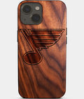 Eco-friendly St Louis Blues iPhone 14 Case - Carved Wood Custom St Louis Blues Gift For Him - Monogrammed Personalized iPhone 14 Cover By Aldergrove & Oak