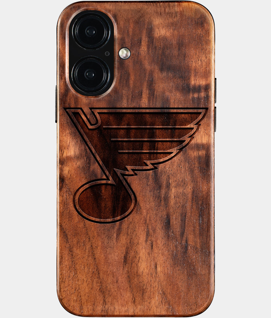 Eco-friendly St Louis Blues iPhone 16 Case - Carved Wood Custom St Louis Blues Gift For Him - Monogrammed Personalized iPhone 16 Cover By Aldergrove & Oak