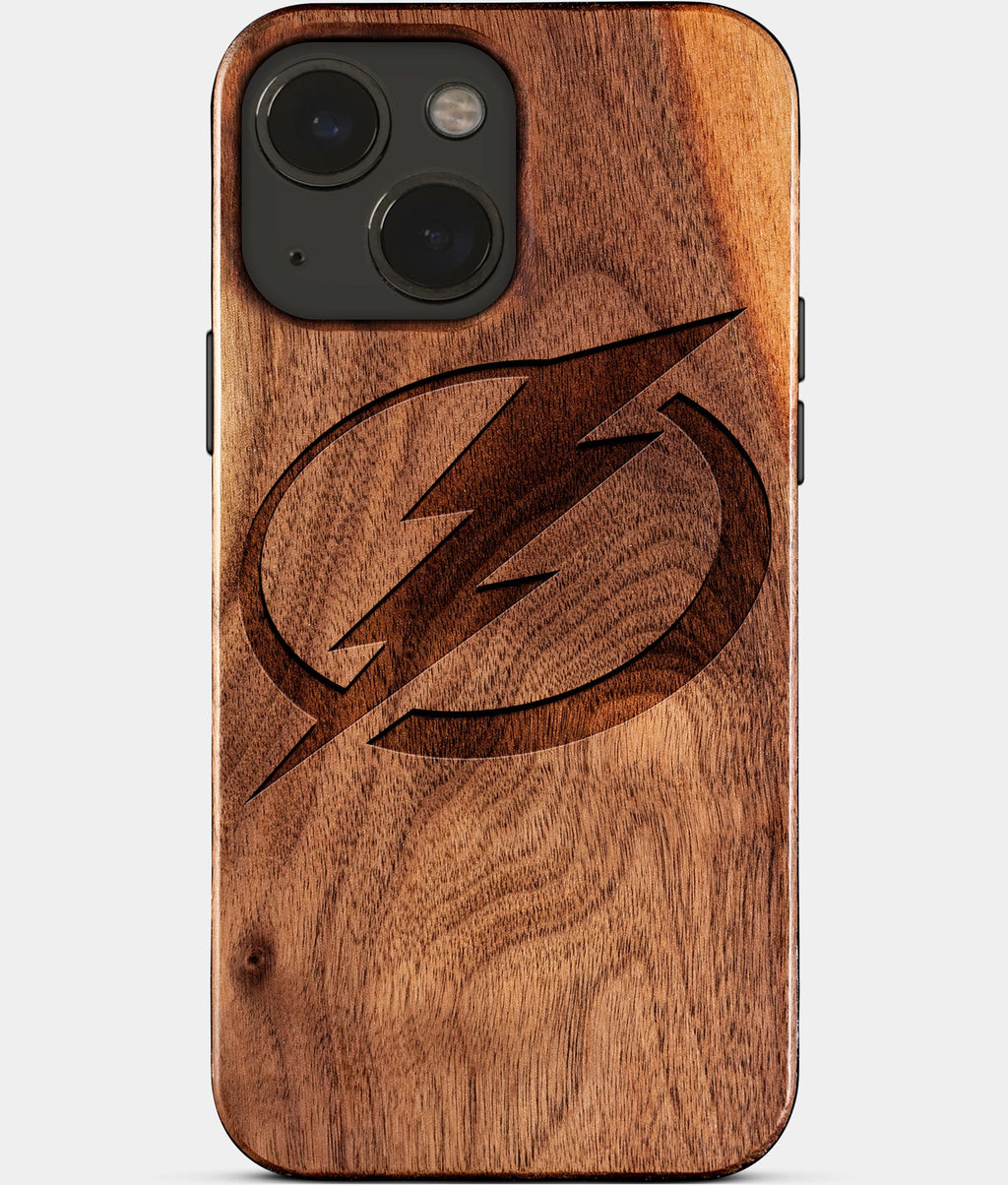 Eco-friendly Tampa Bay Lightning iPhone 15 Case - Carved Wood Custom Tampa Bay Lightning Gift For Him - Monogrammed Personalized iPhone 15 Cover By Aldergrove & Oak