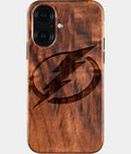 Eco-friendly Tampa Bay Lightning iPhone 16 Case - Carved Wood Custom Tampa Bay Lightning Gift For Him - Monogrammed Personalized iPhone 16 Cover By Aldergrove & Oak