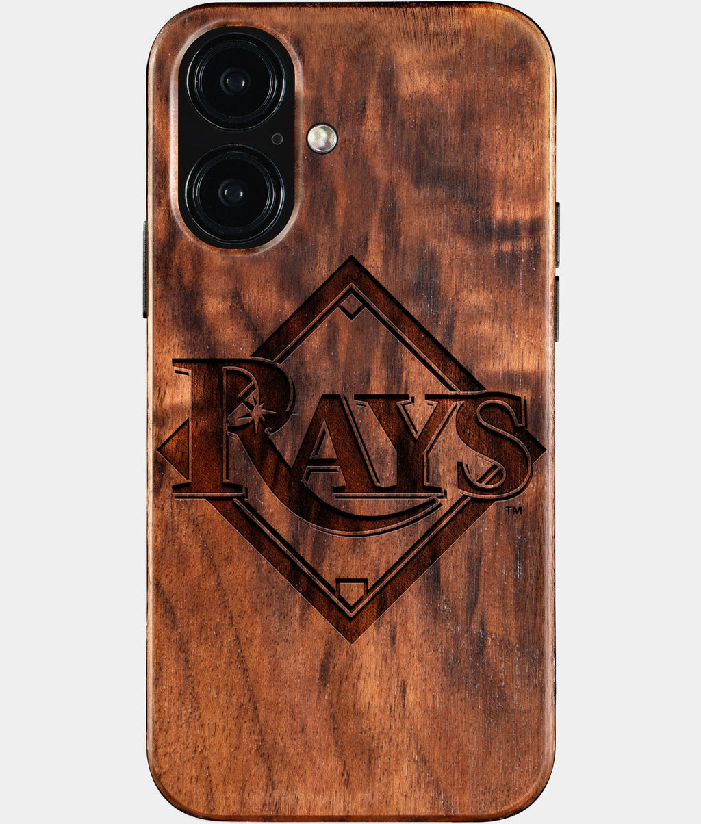 Eco-friendly Tampa Bay Rays iPhone 16 Case - Carved Wood Custom Tampa Bay Rays Gift For Him - Monogrammed Personalized iPhone 16 Cover By Aldergrove & Oak