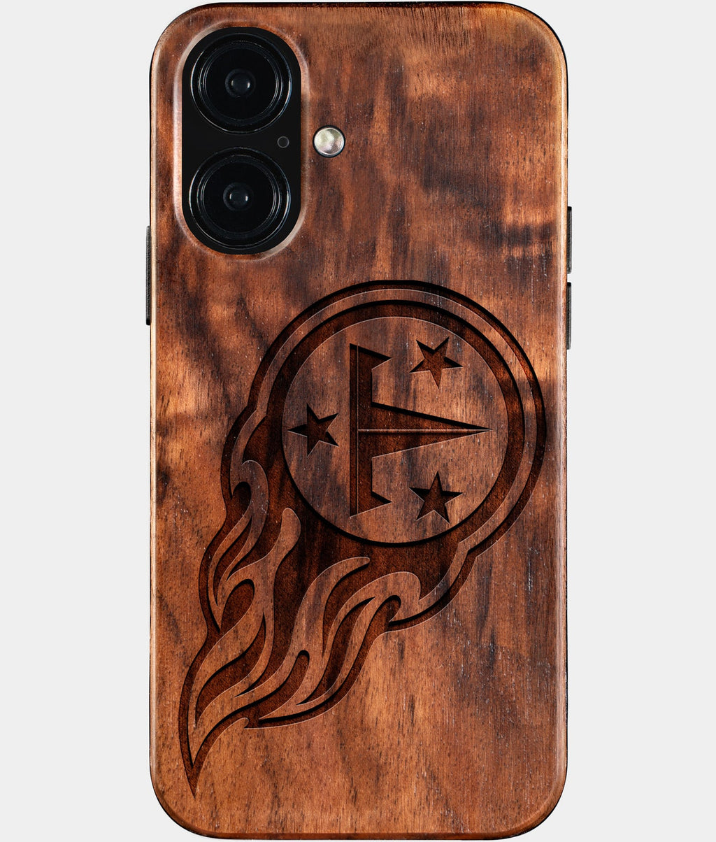 Eco-friendly Tennessee Titans iPhone 16 Case - Carved Wood Custom Tennessee Titans Gift For Him - Monogrammed Personalized iPhone 16 Cover By Aldergrove & Oak